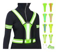 Adiwo LED Gilet Catarifrangente Running, 1Luce Super Luminosa Ricaricabile USB 2 Braccialetto Riflettenteper Camminate/Ciclismo/Jogging Notturni, Regolabile per Uomini e Donne Verde