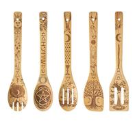 Adiwo Set di 5 Cucine a Tema Strega in Bambù, Spatola Decorativa a Tema Strega, Materiali Ecologici, Duraturi, Facili da Riporre. Ideale per Cucina, Regali Decorativi Perfetti per Halloween