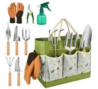Adiwo Set di Attrezzi da Giardinaggio, 9 Pezzi in Acciaio Inossidabile ad Uso Intensivo, Impugnatura Ergonomica Antiscivolo, Fori Appesi, Strumenti da Giardinaggio per Donne e Uomini, Verde