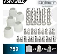 ADIYAWELD 25/45PCS P80 kit di materiali di consumo per il taglio al Plasma Shield Cups Tips ugelli elettrodi CNC Plasma Cutter Torch consumabili