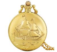 ADJAN Argento Golden Military Series US Navy USS Constitution Vela Fregata Orologio da tasca al quarzo Orologio a catena, catena in oro 30cm
