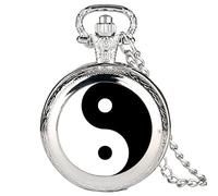 ADJAN Bianco e nero Tai Chi Snap Button Quartz Pocket Watch Yin Yang Jewelry Steampunk Medium Size Collana Catena Collezionismo Regali, Moda Argento