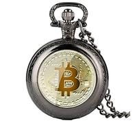 ADJAN Bit Coin Image Quartz Pocket Watch Men Necklace Casual Watches 2023 Nuovo arrivo Orologio maschile Regali Orologi Nero/Argento, Nero