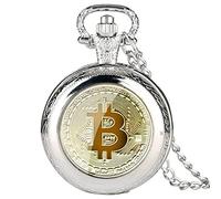ADJAN Bit Coin Image Quartz Pocket Watch Men Necklace Casual Watches 2023 Nuovo arrivo Orologio maschile Regali Orologi Nero/Argento, Argento