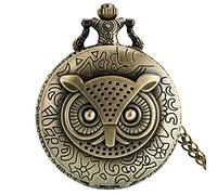 ADJAN bronzo rame vintage retrò gufo modello quarzo tasca orologio orologio ora tempo collana con catena uomini donne regali di Natale, con catena di 80 cm