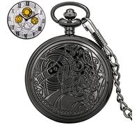 ADJAN Bronzo Time Lord Space Exploration Design Quartz Pocket Watch Men Necklace Retro Pendant Movie Hero Cosplay Watch con catena, 30cm Chain Black
