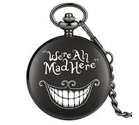 ADJAN Fatto a mano personalizzato nero Siamo tutti pazzi qui orologio da tasca al quarzo nero catena pendente regalo per uomini donne, MAD