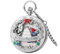 ADJAN Happy Birthday Melody Musical Quartz Pocket Watch Silver/Gold/Rose Gold Music Pendant Pocket Timepiece Regali Uomini Donne Bambini, quadrante bianco argento