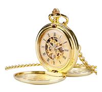 ADJAN Lucidatura oro liscio doppio cacciatore meccanico orologio da tasca numeri romani display meccanismo manuale ciondolo antico fob orologio, oro