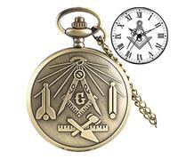 ADJAN Masonic Dial Design Men Freemasonry Chrome Square and Compass Mason Necklace Pendente Quartz Pocket Watch Regali per Massone, Masonic Dial