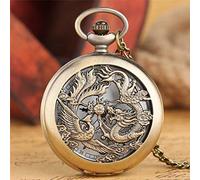 ADJAN Moda da uomo Dragon Phoenix Pocket Watch Casual Bronze Hollow Case Collana Pendente Quarzo Breve numero arabo Orologio quadrante rotondo