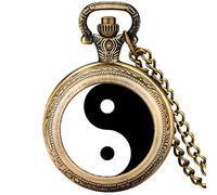 ADJAN Nero e bianco Tai Chi Snap Button Quartz Pocket Watch Yin Yang Jewelry Steampunk Medium Size Collana Catena Collezionismo Regali, bronzo retrò