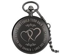 ADJAN Orologio da tasca vintage al quarzo nero con testo inciso I Vorrei poter tornare indietro nel tempo, ti troverei prima e Love You Longer,1488 no box
