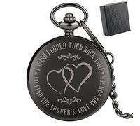 ADJAN Orologio da tasca vintage al quarzo nero con testo inciso I Vorrei poter tornare indietro nel tempo, ti troverei prima e Love You Longer,1488 con scatola