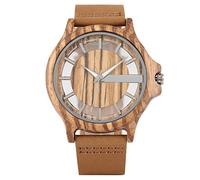 ADJAN Orologio da Uomo Scava Fuori Chic Quadrante Semplice al Quarzo Cinturino in Pelle Morbida Maschile Fibbia ad ardiglione Orologio Casual in Legno Regali per Padre Marito, Orologio B