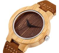 ADJAN Orologio in legno al quarzo in pelle marrone Elegante orologio da donna in legno con motivo a rombi Fibbia ad ardiglione Regalo semplice per la fidanzata Reloj De Damas, Orologio in legno B