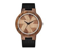 ADJAN Orologio unico in legno di un pezzo Orologio da uomo con quadrante con sorriso inciso Orologio in legno di bambù puro Orologio da uomo analogico al quarzo con cinturino in pelle nera, stile 1
