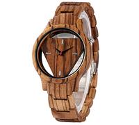 ADJAN Orologio Vintage da Uomo Orologi al Quarzo in Legno Zebrato Cinturino in Legno Pieno Fibbia a Farfalla Quadrante Triangolare Scavato Orologio da Polso Semplice, Legno Zebrato