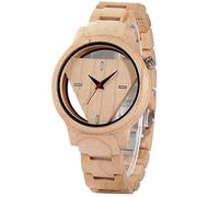 ADJAN Orologio Vintage da Uomo Orologi al Quarzo in Legno Zebrato Cinturino in Legno Pieno Fibbia a Farfalla Quadrante Triangolare Scavato Orologio da Polso Semplice, Legno d'Acero