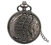 ADJAN Retro grigio cavo farfalla artigianato quarzo tasca orologio steampunk collana catena ciondolo orologio maschile regali per uomini donne, 38cm catena di vita