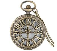 ADJAN Squisito bronzo cavo numeri arabi display quarzo orologio da tasca vintage retrò orologio regalo uomini donne bambino con catena, con catena di 80 cm