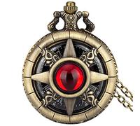 ADJAN Squisito squisito orologio da tasca al quarzo della pietra verde smeraldo semplice quadrante bianco catena orologio collana pendente orologio per uomini donne, 80cm catena gemma rossa