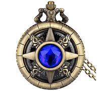 ADJAN Squisito squisito pietra verde smeraldo bronzo cassa quarzo orologio da tasca semplice quadrante bianco catena orologio collana pendente orologio per uomini donne, 80cm catena gemma blu