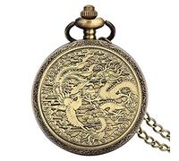 ADJAN Vintage bronzo cinese retrò Tai Chi Gossip Banish Bad Luck Quartz Pocket Watch Collana Pendente Best Friend Friendship Jewelry, Dragon phoenix