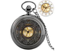 ADJAN Vintage pendente cavo squisito griglie elegante retrò regalo uomo donna orologio da tasca con argento quarzo collana catena orologio da tasca, quadrante giallo nero