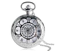 ADJAN Vintage pendente cavo squisito griglie elegante retrò regalo uomo donna orologio da tasca con argento quarzo collana catena orologio da tasca, orologio d'argento