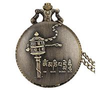 ADJAN Vintage tibetano aroma tempio buddista quarzo tasca orologio Buddha testa design catena religiosa ciondolo collana regalo per uomini donne, Om Mani Padme Hum