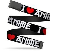 Adjustable Belt, Clamp Buckle, Cut-to-Fit, I Heart Anime Bold Black White Red Ad