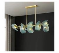Adjustable Blue Pendant Light Glass Brass Luster Chandelier For Villa Hotel Staircase Dimmable Lighting Fixture