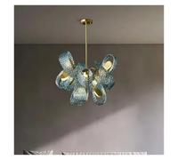 Adjustable Blue Pendant Light Glass Brass Luster Chandelier For Villa Hotel Staircase Dimmable Lighting Fixture