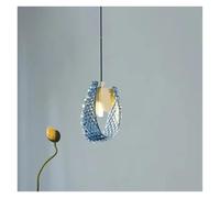 Adjustable Blue Pendant Light Glass Brass Luster Chandelier For Villa Hotel Staircase Dimmable Lighting Fixture