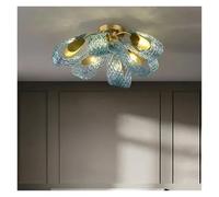Adjustable Blue Pendant Light Glass Brass Luster Chandelier For Villa Hotel Staircase Dimmable Lighting Fixture