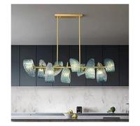 Adjustable Blue Pendant Light Glass Brass Luster Chandelier For Villa Hotel Staircase Dimmable Lighting Fixture