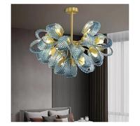 Adjustable Blue Pendant Light Glass Brass Luster Chandelier For Villa Hotel Staircase Dimmable Lighting Fixture