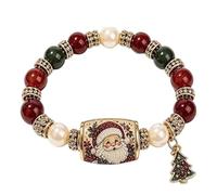 Adjustable Christmas Beaded Bracelet, Holiday Jewelry Gift For Womens