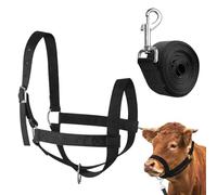 Adjustable Cow Halter, Leading Rope Set, 120cm Small Breed Showing Halter with Durable Nylon Strap, Comfortable Padding with Metal Rings, Training Handling Use for Calf Lamb Goat Sheep