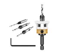 Adjustable Depth Drill Bit Set, 3.14x1.18 Inches High Speed Steel Tungsten Steel Countersink Drill Bit Set 1/4 Inch Hex Shank Quick Change Tool, for Woodworking, Metalworking