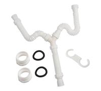 Adjustable Double Sink Drain Kit 20-80cm Flexible G1-1/2 G1-1/4 Pipe Fitting P-Trap for Bathroom Kitchen Laundry Sink Garbage Disposal Space-Saving Design