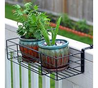 Adjustable Flower Pot Rack Holder Plant Stand - Expands 14"-27" to accomodate Multiple flowerpots, Hanger Hooks fit Almost Any Balcony, Fence or Deck Railing up to 6" Wide - Steel Black