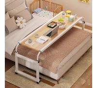 Adjustable Height Rolling Bed Table with Wheels for Queen Size Bed Overbed Desk Mobile Computer Desk Standing Workstation Laptop Cart Oak 120 x 53 cm