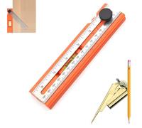 Adjustable Positioning Marking Protractor Tool, Multifunctional Depth Measuring Ruler with Angle 15°-90°, Bubble Level & Fixed Point Marking, Rotatable Knob,Angle Finder Woodworking (Orange Set A)