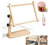 Adjustable Tabletop Embroidery Stand - Cross Stitch Frame Holder, Needlepoint Lap Rack with 360° Rotating Stable Sitting-Base Design, for Embroidery Hoops, Cross Stitch Needlepoint DIY (9" × 18")