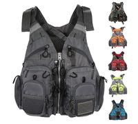 Adjustable Unisex Swim Vest for Adults - High Buoyancy Comfortable Safety with Breathable Mesh & Multi-Pockets for Fishing, Kayaking, Boating, Water Sports(Grey)