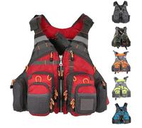 Adjustable Unisex Swim Vest for Adults - High Buoyancy Comfortable Safety with Breathable Mesh & Multi-Pockets for Fishing, Kayaking, Boating, Water Sports(Red)