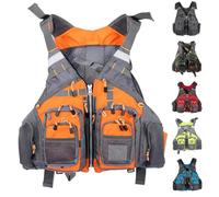 Adjustable Unisex Swim Vest for Adults - High Buoyancy Comfortable Safety with Breathable Mesh & Multi-Pockets for Fishing, Kayaking, Boating, Water Sports(Orange)