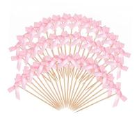 ADLABLD 100 spiedini da cocktail in legno, con fiocco rosa, decorazione da cocktail, stuzzicadenti in legno, per snack, finger food, frutta